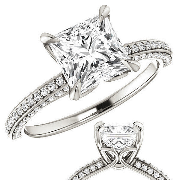 Princess cut Claw Prong Moissanite Engagement Ring