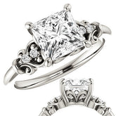 Princess cut Scroll Engagement Ring
