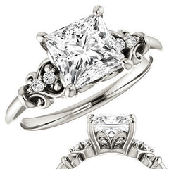 Princess cut Scroll Engagement Ring