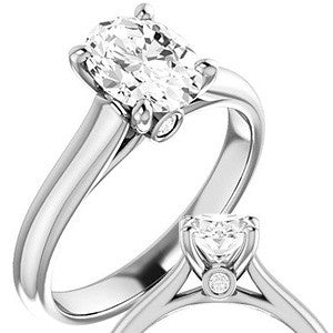 Oval Moissanite Cathedral Engagement Ring with Surprise Diamond