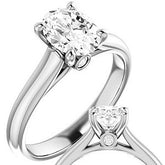 Oval Moissanite Cathedral Engagement Ring with Surprise Diamond