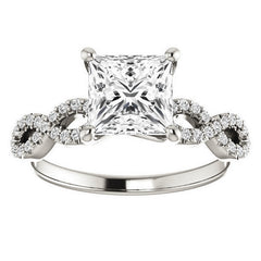 Princess cut Moissanite & Diamond Infinity Engagement Ring
