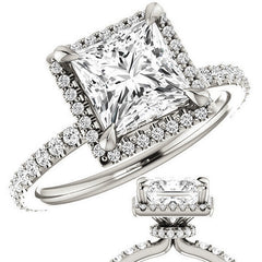 Princess cut Moissanite Halo Engagement Ring