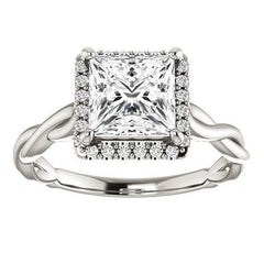 Princess Twisted Cathedral Halo Engagement Ring