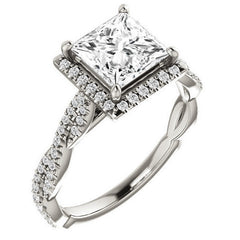 Princess cut Twisted Cathedral Halo Engagement Ring
