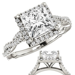 Princess cut Twisted Cathedral Halo Engagement Ring