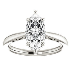 Marquise Moissanite Scroll Accented Solitaire Ring