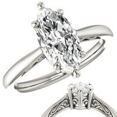 Marquise Moissanite Scroll Accented Solitaire Ring