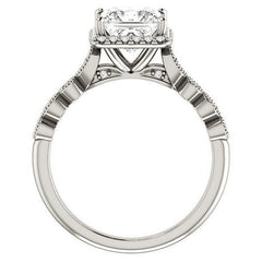 Princess cut Scalloped Halo Engagement Ring