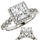 Princess cut Scalloped Halo Engagement Ring