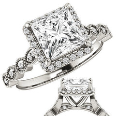 Princess cut Scalloped Halo Engagement Ring