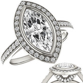 Marquise Cut Moissanite Bezel Halo Engagement Ring