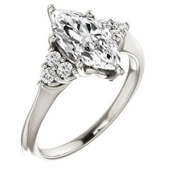 Marquise Cut Moissanite Cathedral Solitaire Ring