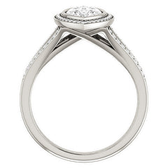Marquise cut Moissanite Halo Split Shank Cathedral Engagement Ring