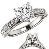 Heart Shaped Scroll Milgrain Moissanite Engagement Ring