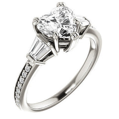 Heart and Baguette Moissanite Engagement Ring