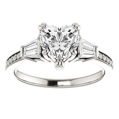 Heart and Baguette Moissanite Engagement Ring
