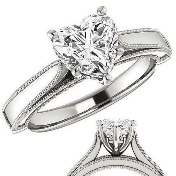 Heart shaped Moissanite Cathedral Solitaire with Scroll Accents