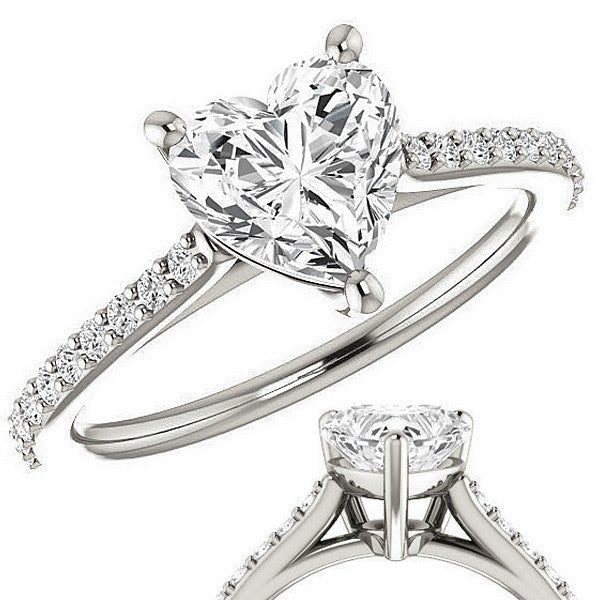 Heart shaped Accented Moissanite Engagement Ring
