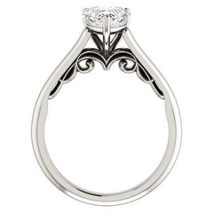 Heart Moissanite Scroll Accented Solitaire Engagement Ring