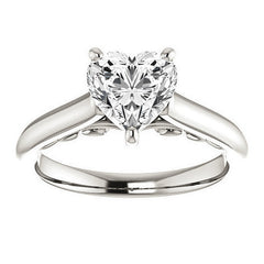 Heart Moissanite Scroll Accented Solitaire Engagement Ring
