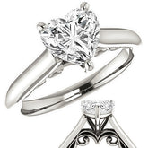 Heart Moissanite Scroll Accented Solitaire Engagement Ring