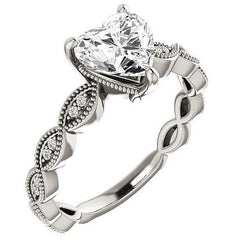 Heart cut Infinity-Styled Moissanite Engagement Ring with Milgrain