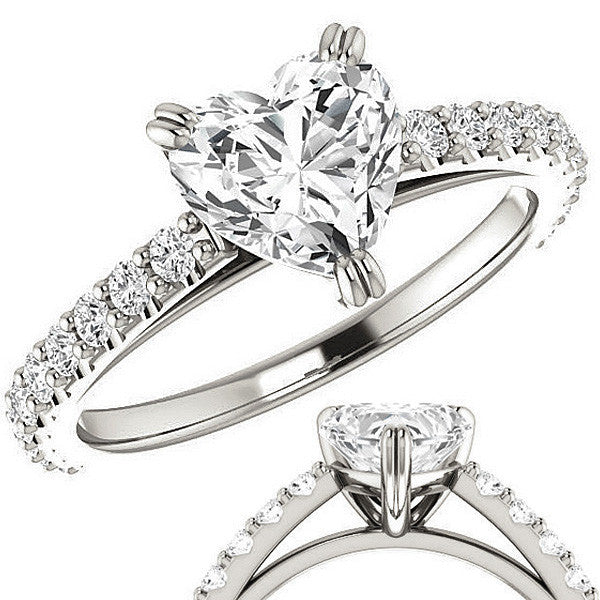Heart cut Moissanite Double Prong Cathedral Engagement Ring