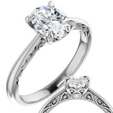 Oval Surprise Stone Solitaire with Scroll Accents