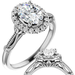 Halo and Floral Accents Oval cut Moissanite Engagement Ring