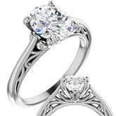 Oval Scroll Accent Cathedral Moissanite Solitaire Ring