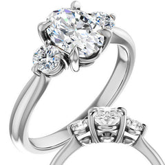Oval and Round Moissanite 3-Stone Ring