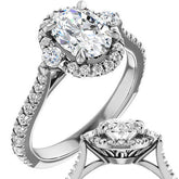 Oval Moissanite Cathedral Halo Engagement Ring with Claw Prongs