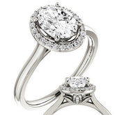 Oval Moissanite Petal Accent Halo Engagement Ring