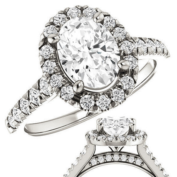 Oval Moissanite Halo Cathedral Engagement Ring