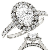 Oval Moissanite Halo Cathedral Engagement Ring