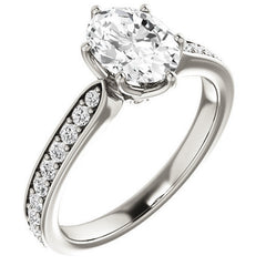 Oval cut Engagement Ring with Pave set Side Stones