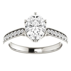 Oval cut Engagement Ring with Pave set Side Stones