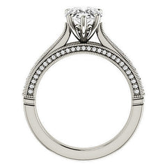 Pear Moissanite Scroll Milgrain Engagement Ring