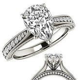 Pear Moissanite Scroll Milgrain Engagement Ring