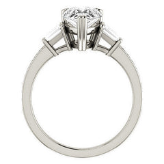 Pear Moissanite & Diamond Baguette Engagement Ring