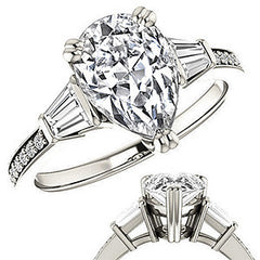 Pear Moissanite & Diamond Baguette Engagement Ring