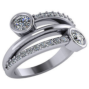 Round Moissanite Bezel Bypass Right Hand Ring