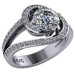 Round Brilliant Moissanite Bypass Split Shank Right Hand Ring