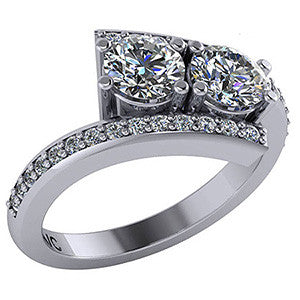 Round Moissanite Two-Stone Bypass Right Hand Ring