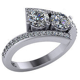 Round Moissanite Two-Stone Bypass Right Hand Ring