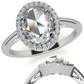 Rose cut Oval Moissanite Halo Engagement Ring