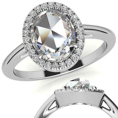 Rose cut Oval Moissanite Halo Engagement Ring