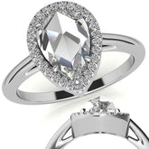 Rose cut Pear Moissanite Halo Engagement Ring