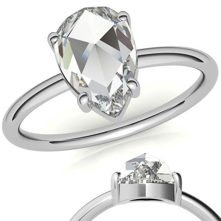 Rose cut Pear Moissanite Solitaire Ring